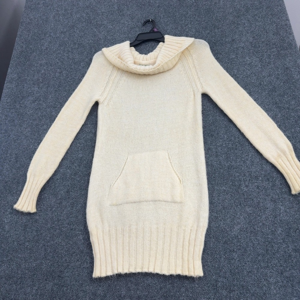 Benetton Sweater Dress Womens S Cream Wool Blend Cowl Neck Pocket Casual Classic